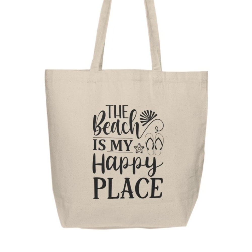 The Beach Is My Happy Place Custom Canvas Tote Bag